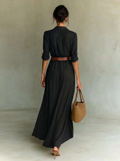 Camille™ | Vestido largo de pliegues con cintura marcada