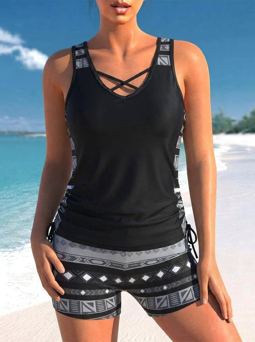 Aqua Costera Print™ | Tankini Geométrico Premium