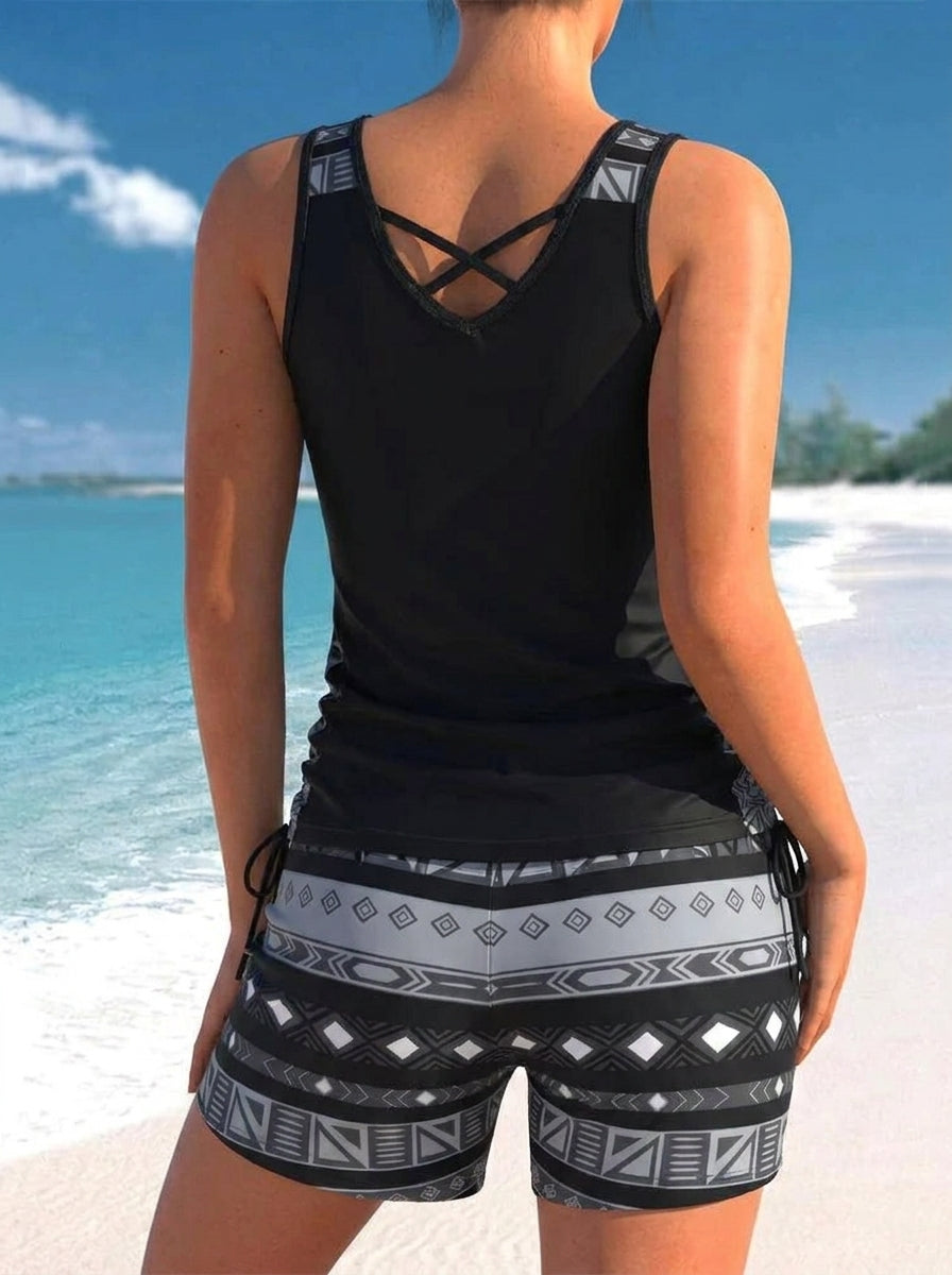 Aqua Costera Print™ | Tankini Geométrico Premium