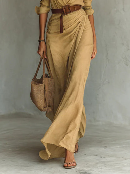 Camille™ | Vestido largo de pliegues con cintura marcada