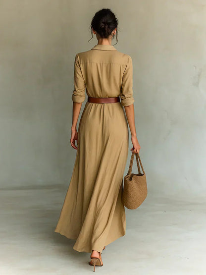 Camille™ | Vestido largo de pliegues con cintura marcada