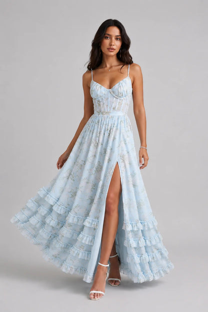 Violetta™ | Vestido Fluido con Abertura y Volantes Románticos