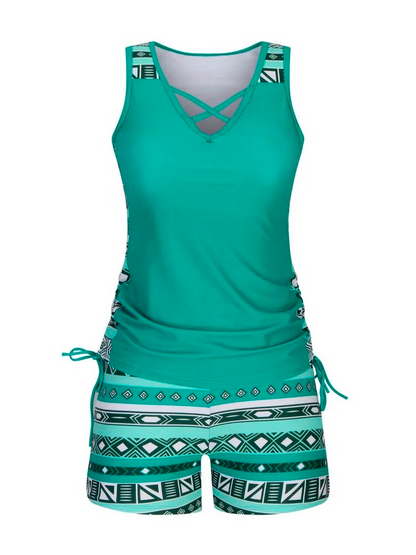 Aqua Costera Print™ | Tankini Geométrico Premium