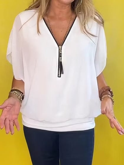 Noa Zip™ | Top de gasa con cremallera y escote en V