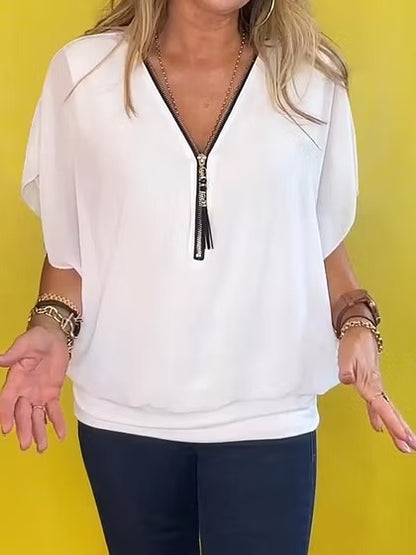 Noa Zip™ | Top de gasa con cremallera y escote en V
