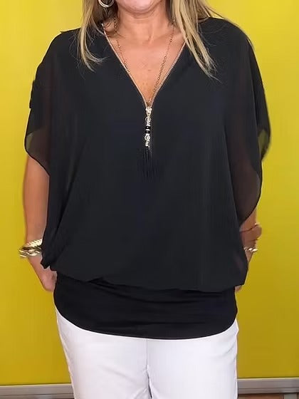 Noa Zip™ | Top de gasa con cremallera y escote en V