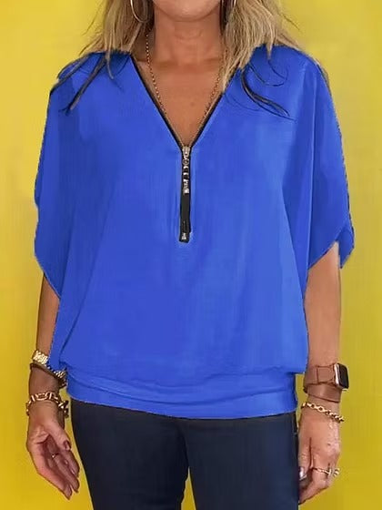 Noa Zip™ | Top de gasa con cremallera y escote en V