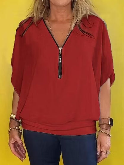 Noa Zip™ | Top de gasa con cremallera y escote en V