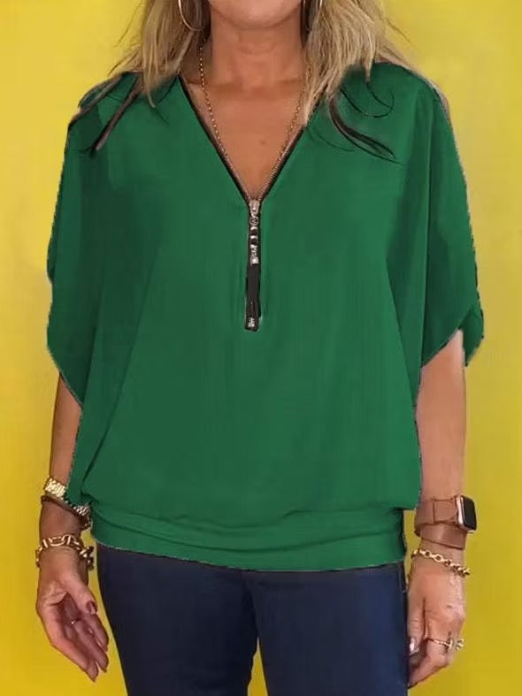 Noa Zip™ | Top de gasa con cremallera y escote en V