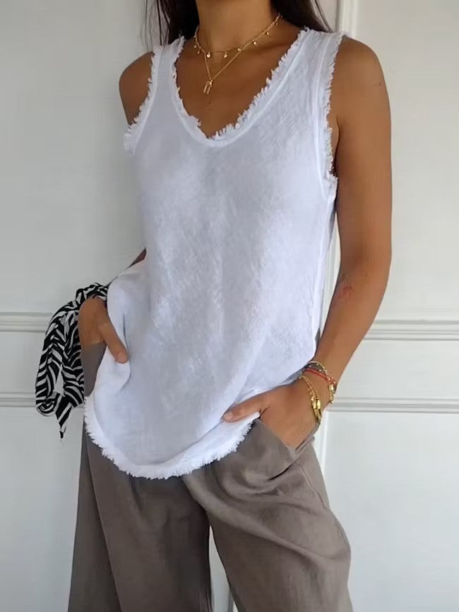 Terra Linen™ | Top de escote en V con acabado natural