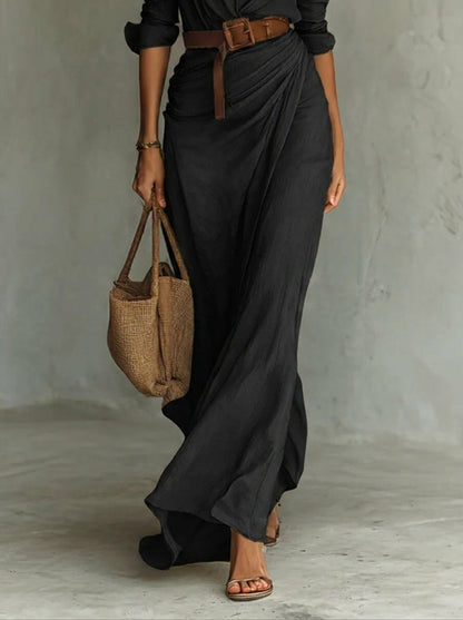 Camille™ | Vestido largo de pliegues con cintura marcada